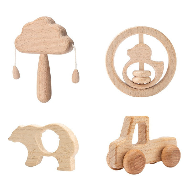 Natural Wood Infant Rattle Set – Durable Toys for Babies