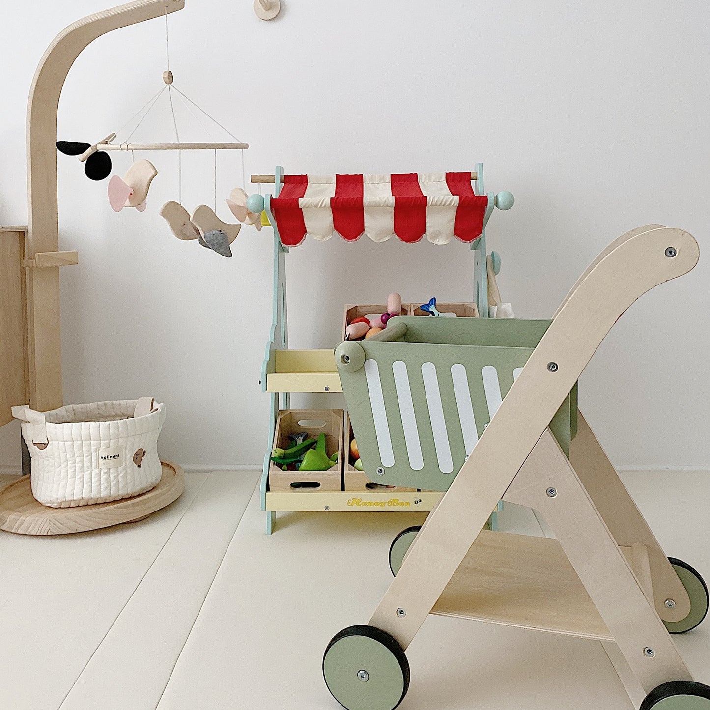 Toddler’s Wooden Shopping Cart – Perfect for Walk & Play