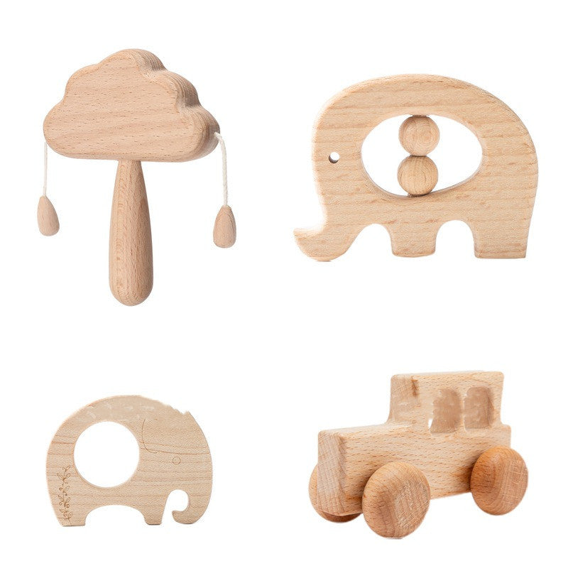 Natural Wood Infant Rattle Set – Durable Toys for Babies