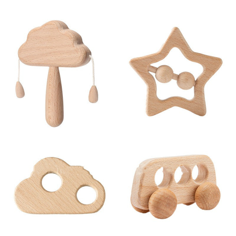 Natural Wood Infant Rattle Set – Durable Toys for Babies