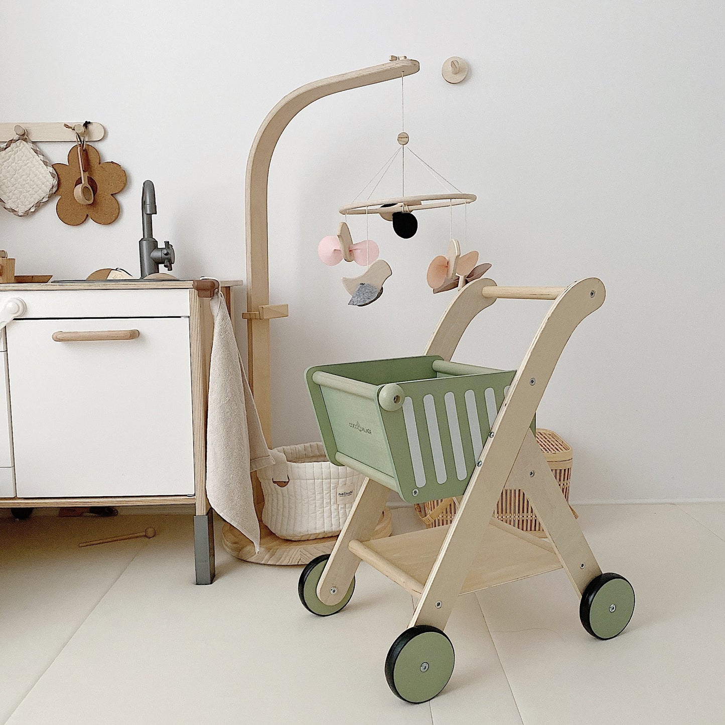 Toddler’s Wooden Shopping Cart – Perfect for Walk & Play