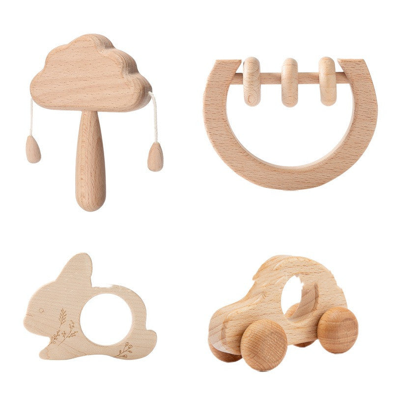 Natural Wood Infant Rattle Set – Durable Toys for Babies