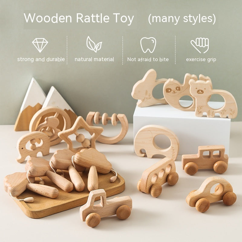 Natural Wood Infant Rattle Set – Durable Toys for Babies