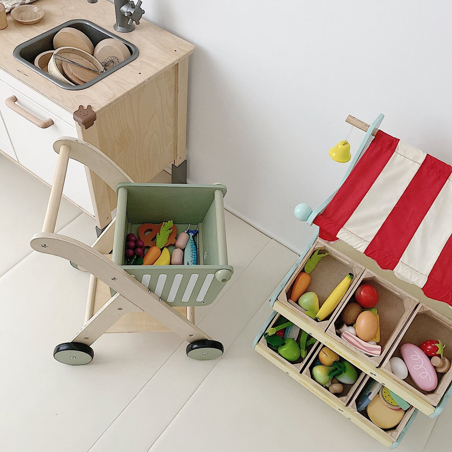 Toddler’s Wooden Shopping Cart – Perfect for Walk & Play